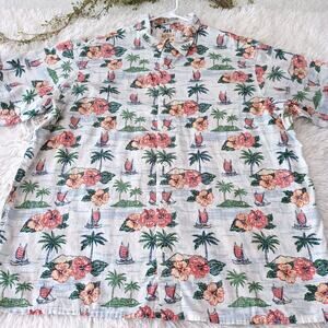 Mens Red Head Size 2XL Button Up Hawaiian Shirt Floral Reverse Print
